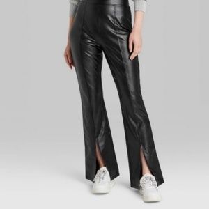 Slit Front Faux Leather Flare Pants